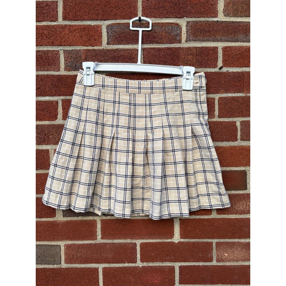 Aeropostale Plaid Tennis Skater Skirt XS Beige Black Preppy Y2K Mini - Picture 2 of 9